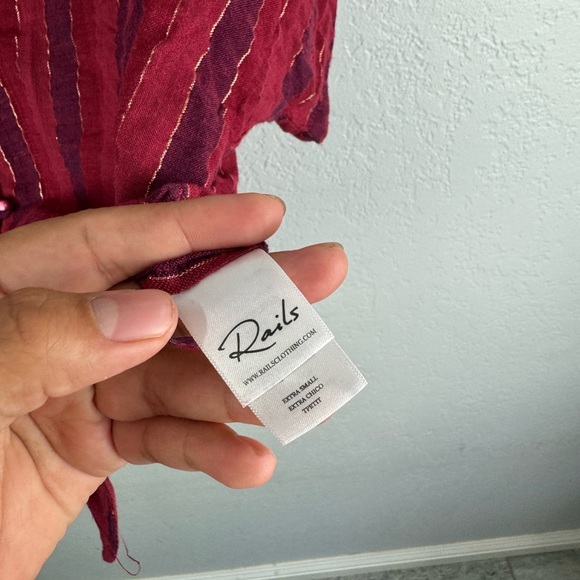 Rails Thea Rouge Stripe Red Metallic Tie Front Crop Top XS - Picture 9 of 11